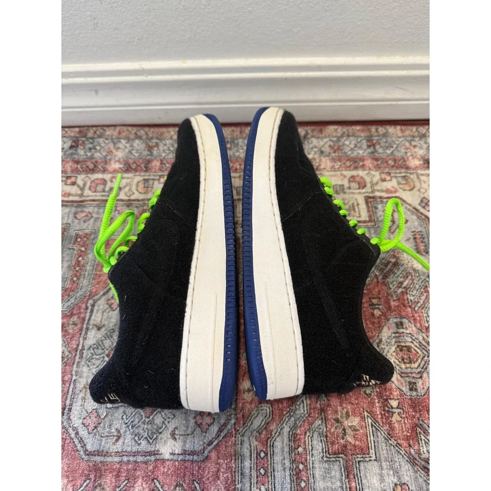 Nike Air Force 1 Low Black Fuzzy‎ Neon Green Laces Sneakers Shoes Men's 7.5